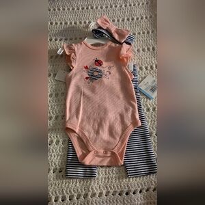 Little Me Pink Ladybug Bodysuit Pants And Headband Set